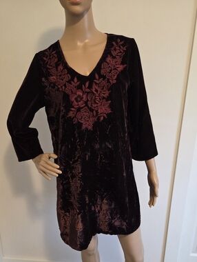 April Cornell Dark Purple Velvet  Embroidered Tunic Top